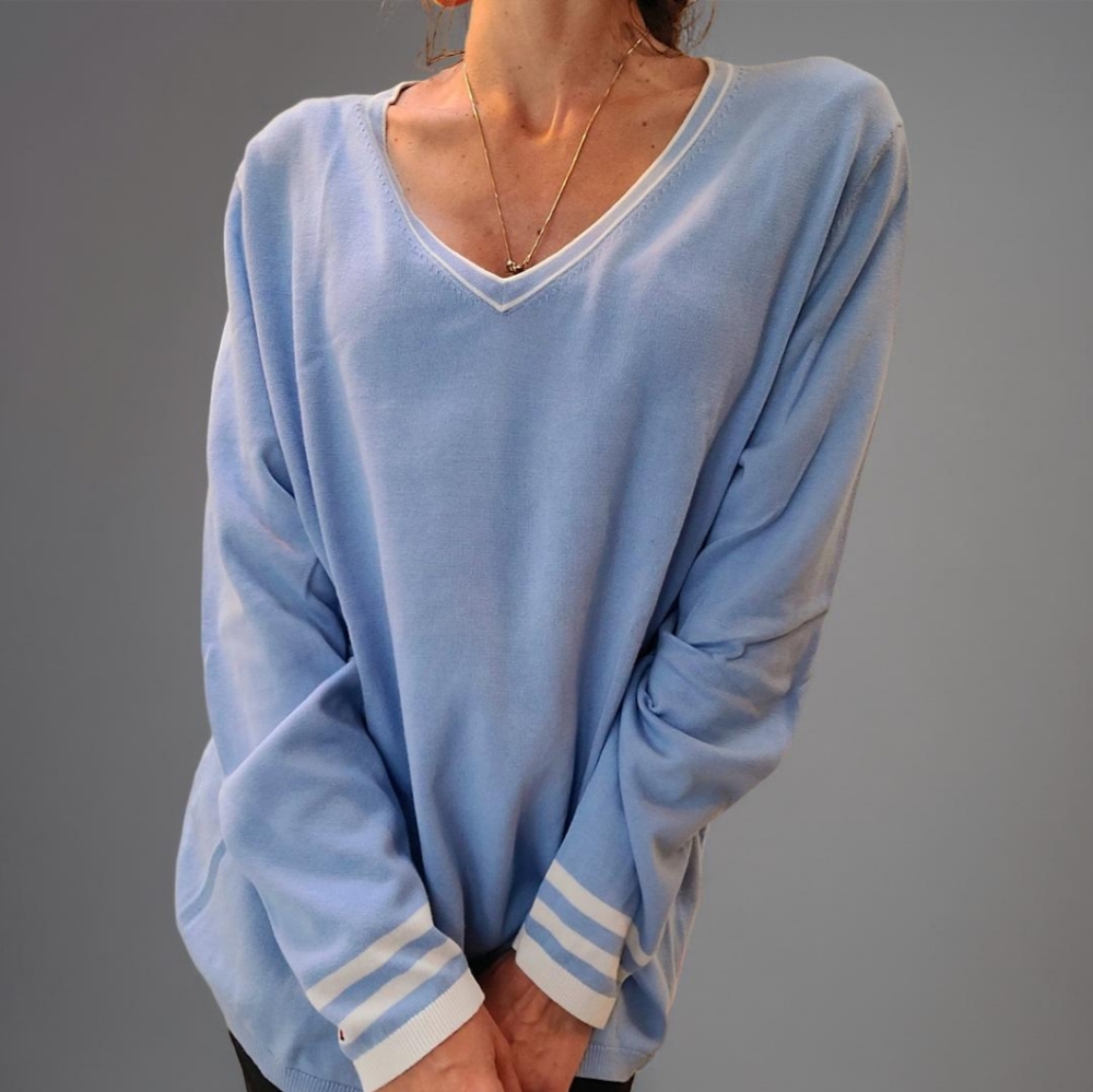 NWT Sky Blue V-Neck Stripe Sweater